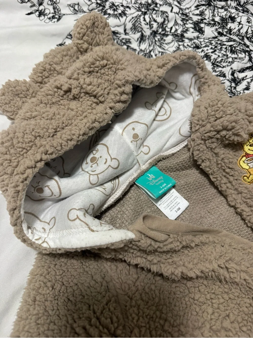 Brown Winnie The Pooh Fuzzy Baby One-Piece with Hood